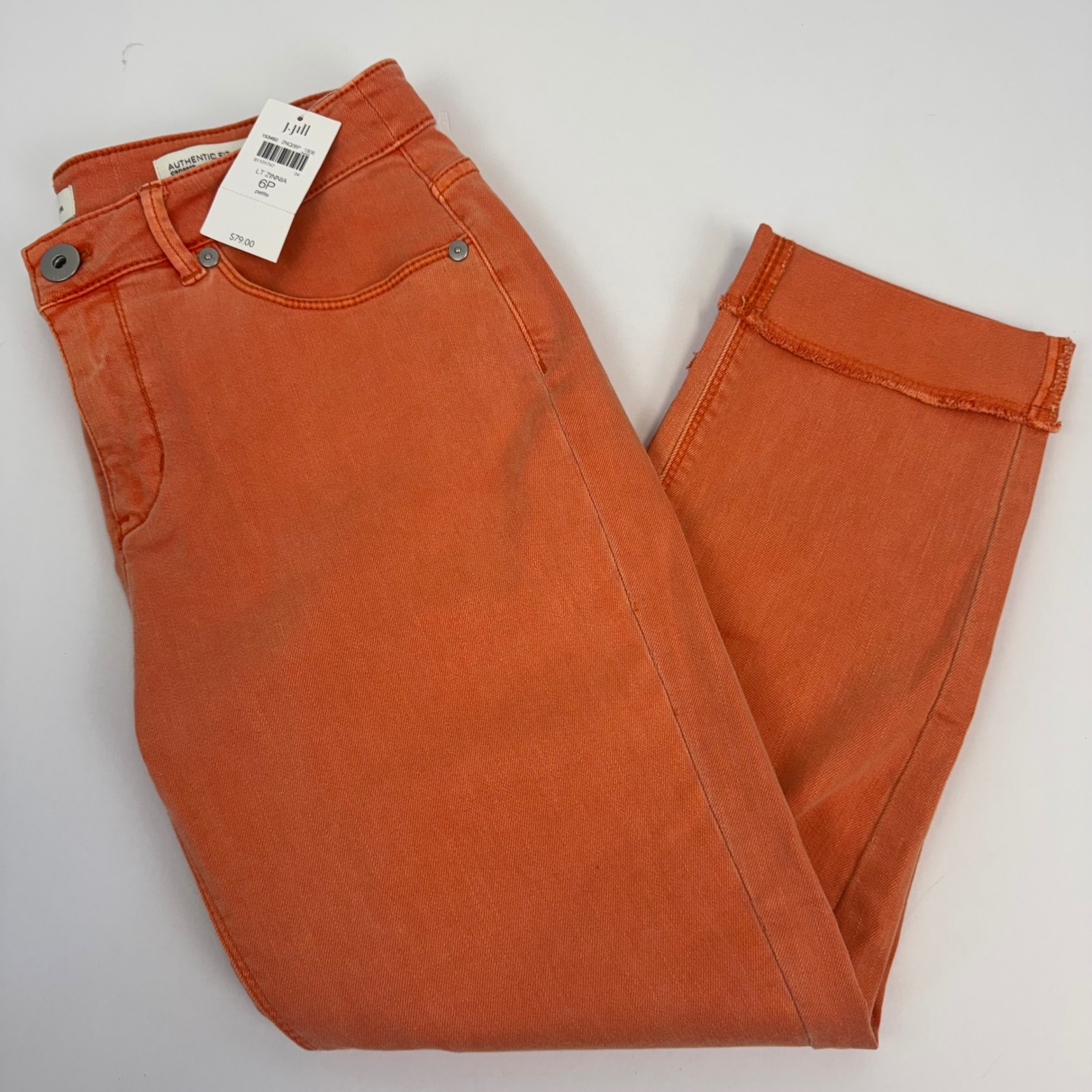 J. Jill Authentic Fit Cropped Jeans Light Zinnia Orange Frayed Hem 6p Petite New